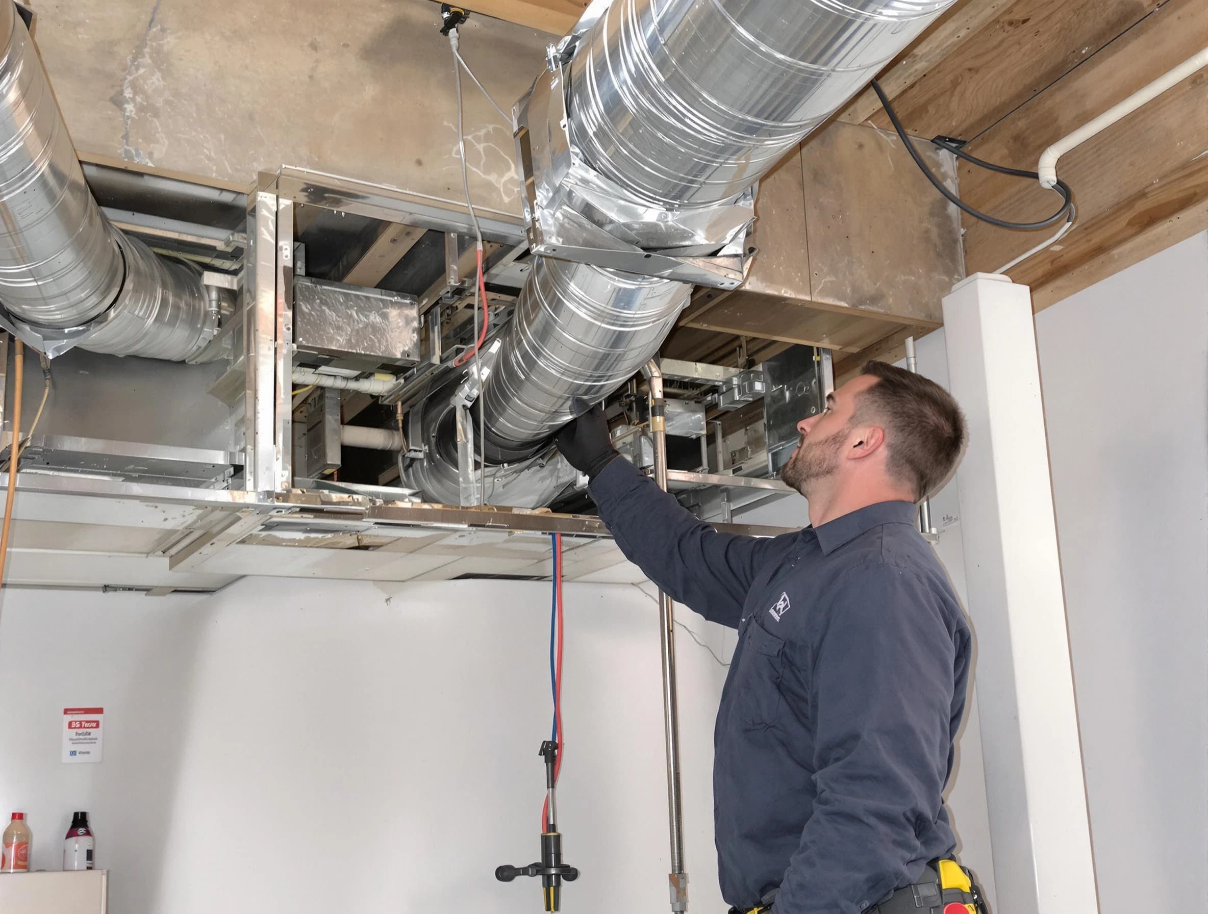 Petersburg Air Duct Cleaning technician performing professional air duct repair using specialized tools in Petersburg