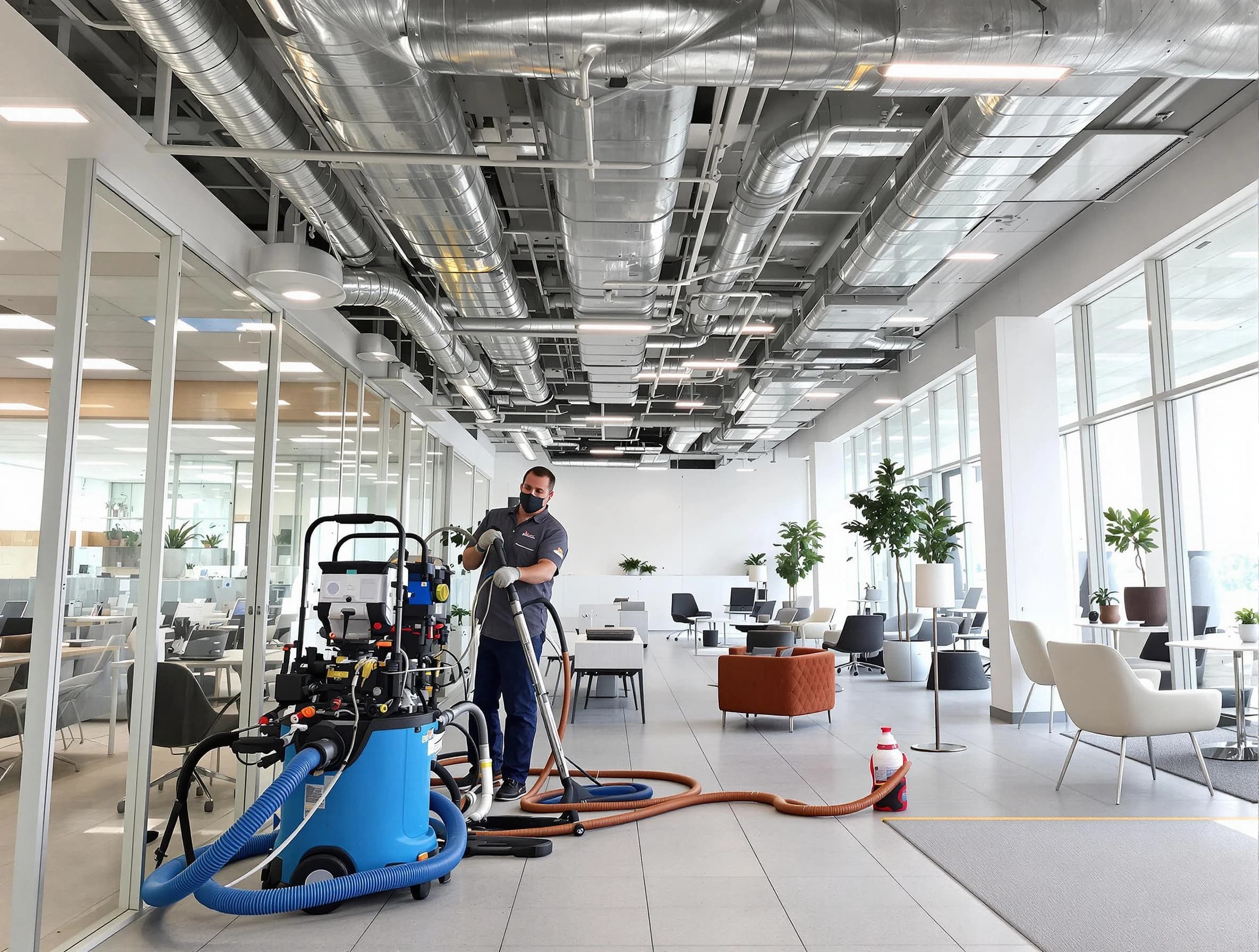 Petersburg Air Duct Cleaning team conducting comprehensive commercial duct cleaning at a business location in Petersburg